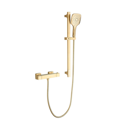 Autumn Square Exposed Thermostatic Bar Valve & Slide Rail Shower Kit - Brushed Gold N24