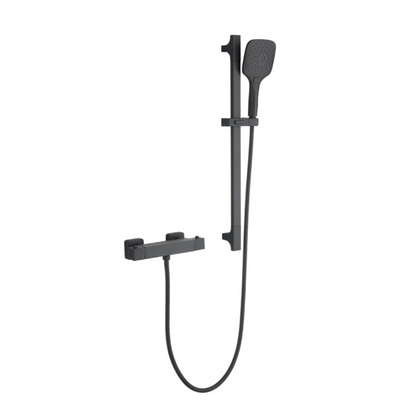 Autumn Square Exposed Thermostatic Bar Valve & Slide Rail Shower Kit - Matt Black N24