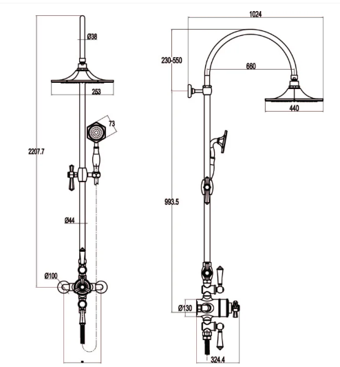 Avondale Traditional Thermostatic Shower Pack - Dual Outlet - Chrome