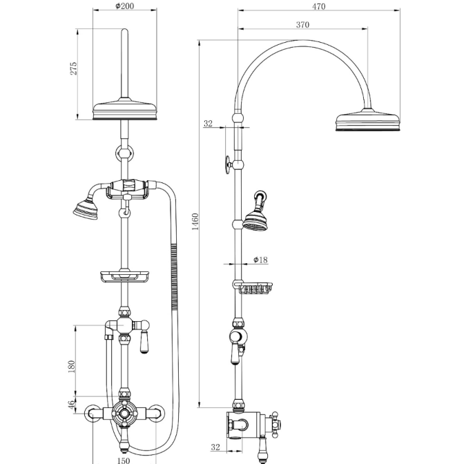 New York Dual Exposed Shower Valve With Grand Rigid Riser & Soap Basket