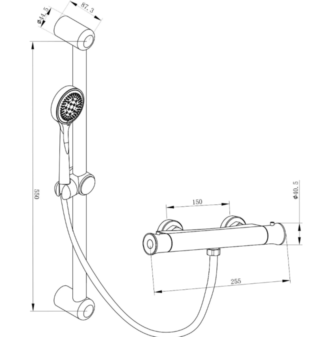 Delaware Thermostatic Bar Valve Shower With Slide Rail Kit
