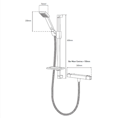 Adore Square Thermostatic Bar Valve Shower & Slide Rail Kit