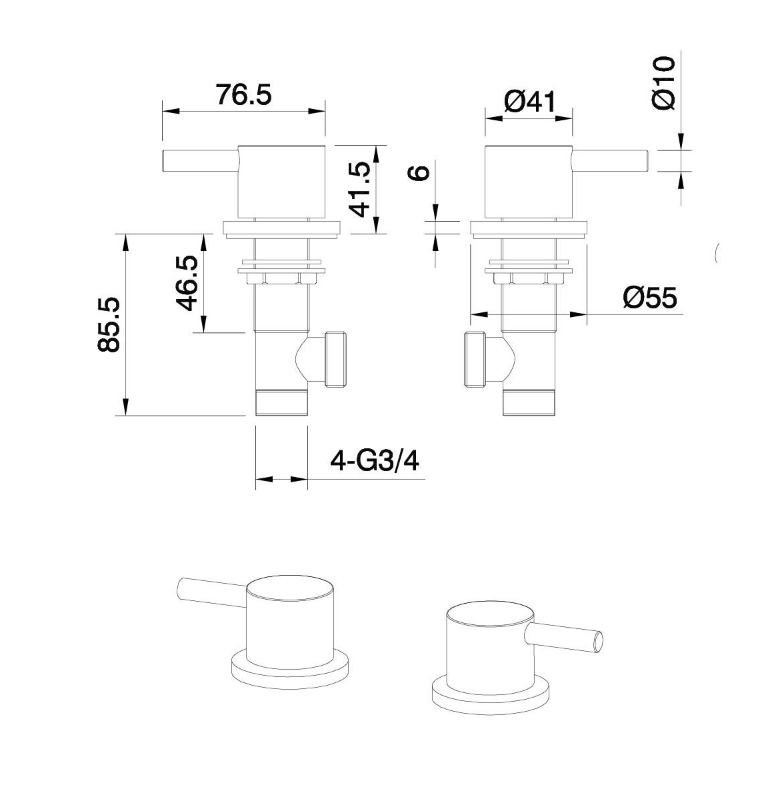 Rounded Bath Deck Mounted Side Valves
