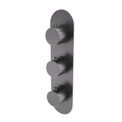 Ellie Round Triple Control Concealed Thermostatic Shower Valve With Dual Outlet - Gunmetal N24