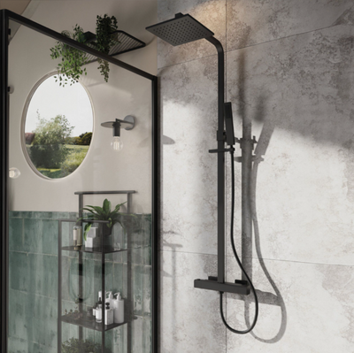 Marge Square Thermostatic Dual Shower Pack - Matt Black N24