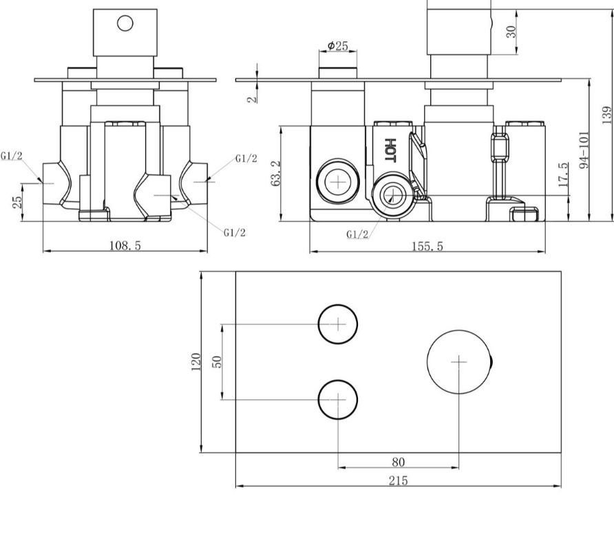 Style Double Outlet Round Touch Control Concealed Shower Valve