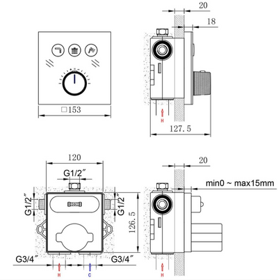 Monaco Triple Outlet Concealed Shower Valve - Glass Front