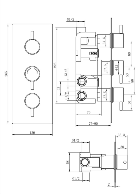 Arkansas Double Outlet Concealed Valve with Round Shower Head & Overflow Bath Filler