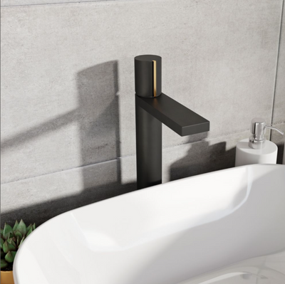 Lexi Matt Black & Gold Tall Basin Mixer Tap