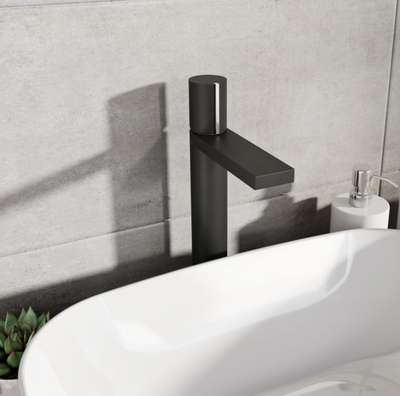 Lexi Matt Black & Chrome Tall Basin Mixer Tap