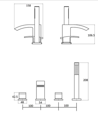 Focus Deck Mounted 4 Hole Bath Shower Mixer Tap