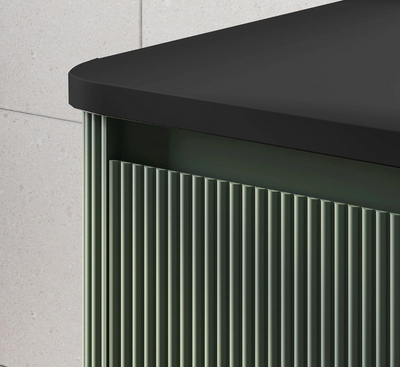 Jack 600mm Ribbed Floorstanding Vanity Unit with Doors in Green with Black Worktop N23