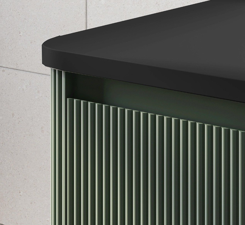 Jack 1000mm Ribbed Floorstanding Vanity Unit with Doors in Green with Black Worktop N23