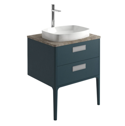 Sky 650mm Vanity Unit With 2 Legs in Petrol Blue with Stone Worktop & Basin
