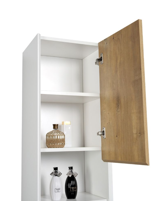 Melvin/Tawny Wall Hung Tall Storage Cabinet in White & Oak