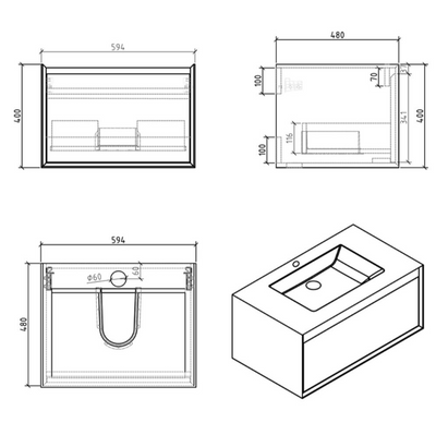 Tawny 600mm Wall Hung Vanity Unit with White Resin Basin in Leached Oak