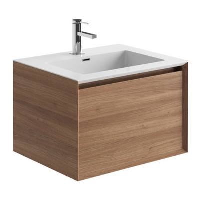 Tawny 600mm Wall Hung Vanity Unit with White Resin Basin in Natural Oak