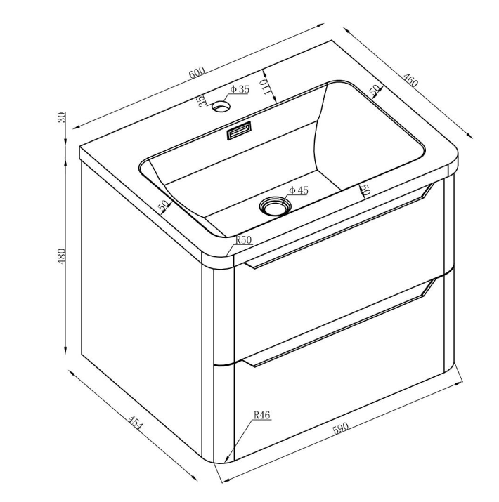 Eon Wall Hung 600mm Vanity Unit in Charcoal