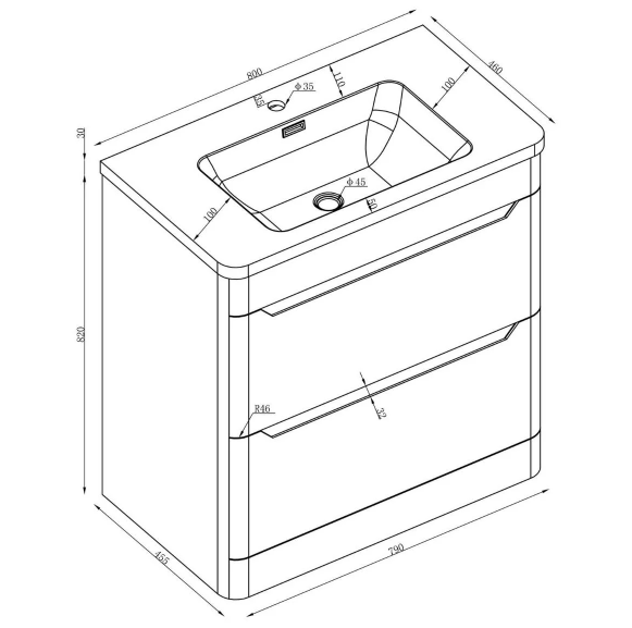 Eon Floor Standing 800mm Vanity Unit in Matt White
