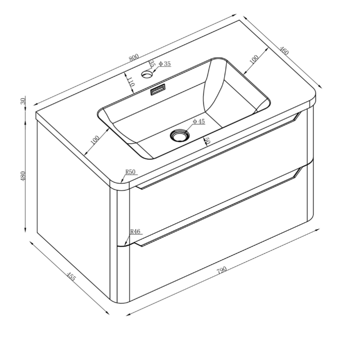 Eon Wall Hung 800mm Vanity Unit in Matt White