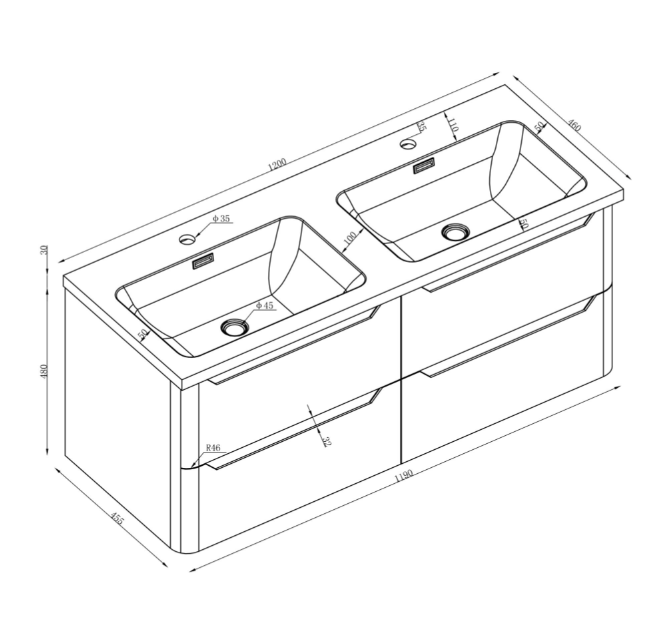 Eon Wall Hung 1200mm Vanity Unit in Matt White