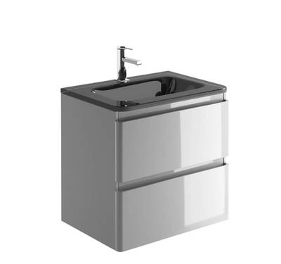 Nancy 600 Wall Mounted Vanity Unit & Grey Glass Basin in Light Grey Gloss