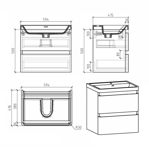 Nancy 600 Wall Mounted Vanity Unit & Link Resin Basin in Light Grey Gloss