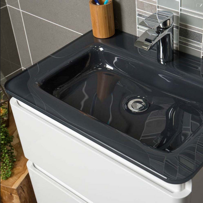 Nancy 600 Wall Mounted Vanity Unit & Grey Glass Basin in White Gloss