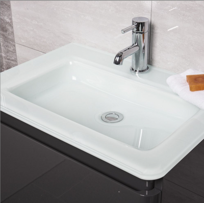 Nancy 600 Wall Mounted Vanity Unit & Opal Glass Basin in Titanium Grey Gloss