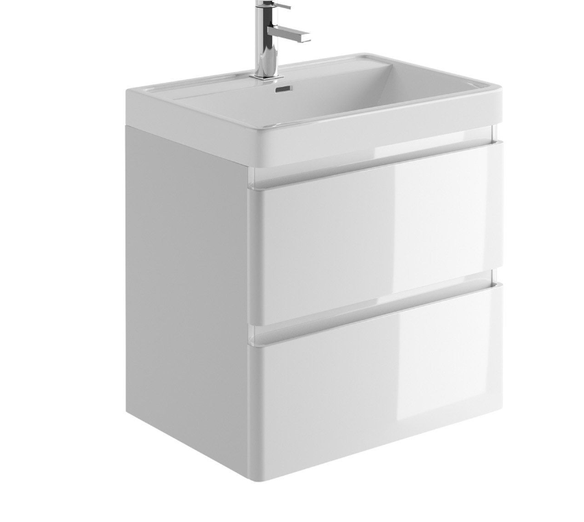 Neon 600 Wall Mounted Vanity Unit & Resin Basin in White Gloss