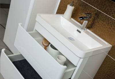 Neon 600 Wall Mounted Vanity Unit & Resin Basin in White Gloss