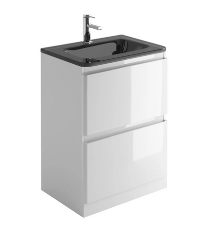 Nancy 600mm Floor Standing Vanity Unit & Grey Glass Basin in Gloss White
