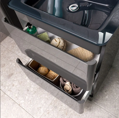 Nancy 600mm Floor Standing Vanity Unit & Grey Glass Basin in Titanium Grey Gloss