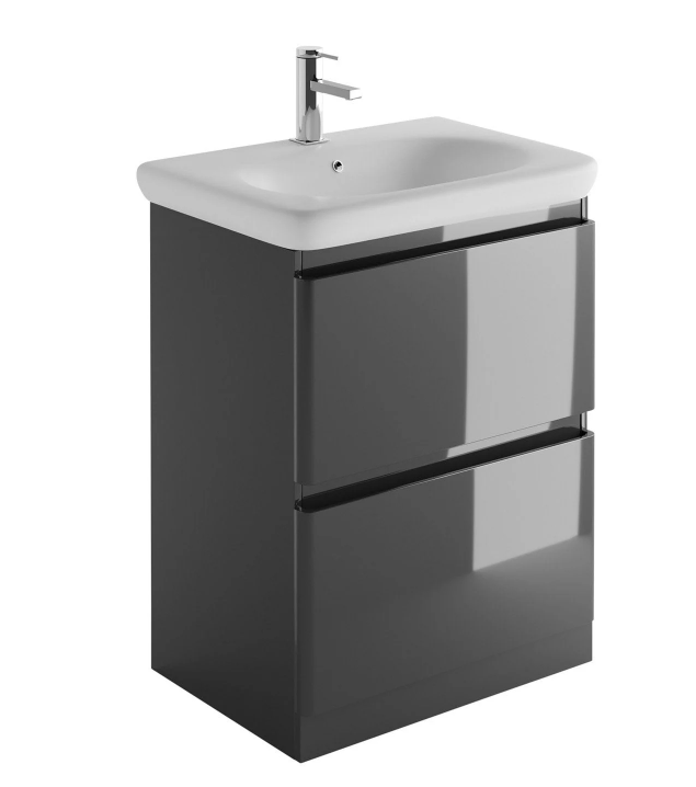 Nancy 600mm Floor Standing Vanity Unit & Link Resin Basin in Titanium Grey Gloss