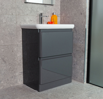 Nancy 600mm Floor Standing Vanity Unit & Link Resin Basin in Titanium Grey Gloss