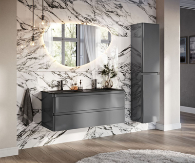Nancy 1200mm Wall Hung Vanity Unit with Grey Glass Basin in Titanium Grey