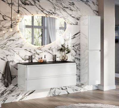 Nancy 1200mm Wall Hung Vanity Unit with Grey Glass Basin in White Gloss