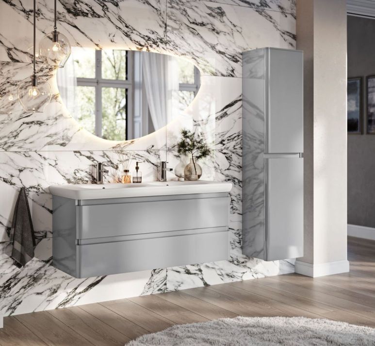 Nancy 1200mm Wall Hung Vanity Unit with Lynx Resin Basin in Light Grey Gloss
