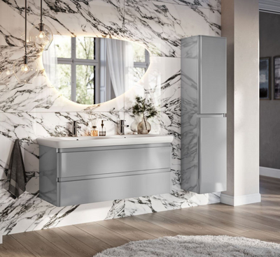 Nancy 1200mm Wall Hung Vanity Unit with Lynx Resin Basin in Light Grey Gloss