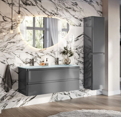 Nancy 1200mm Wall Hung Vanity Unit with Opal Glass Basin in Titanium Grey