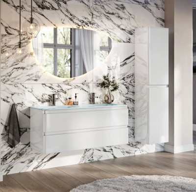 Nancy 1200mm Wall Hung Vanity Unit with Opal Glass Basin in White Gloss