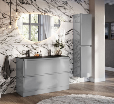 Nancy 1200mm Floor Standing Vanity Unit with Grey Glass Basin in Light Grey Gloss