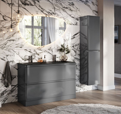 Nancy 1200mm Floor Standing Vanity Unit with Grey Glass Basin in Titanium Grey