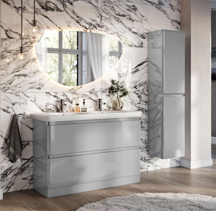 Nancy 1200mm Floor Standing Vanity Unit with Lynx Resin Basin in Light Grey Gloss