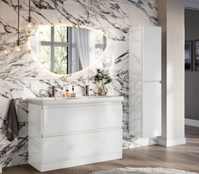 Nancy 1200mm Floor Standing Vanity Unit with Lynx Resin Basin in White Gloss