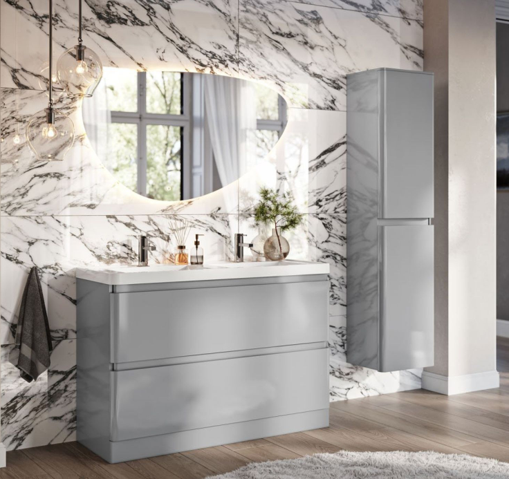 Nancy 1200mm Floor Standing Vanity Unit with Resin Basin in Light Grey Gloss