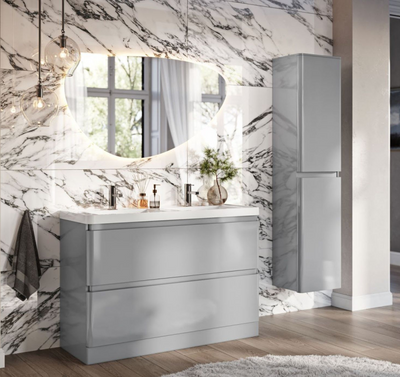Nancy 1200mm Floor Standing Vanity Unit with Resin Basin in Light Grey Gloss