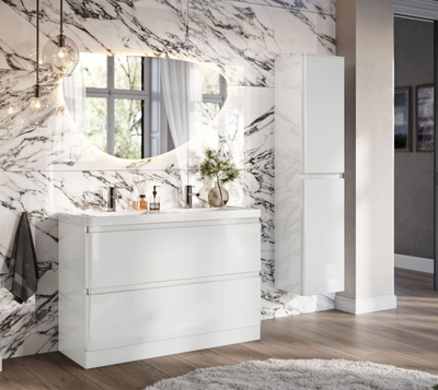 Nancy 1200mm Floor Standing Vanity Unit with Resin Basin in White Gloss