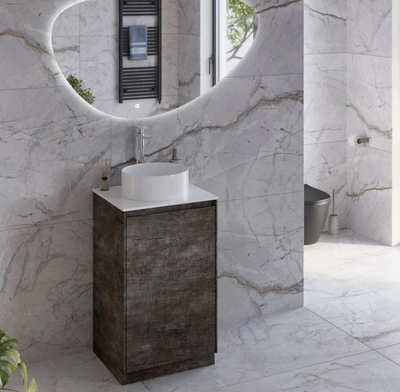 Oscar 500mm Floor Standing Vanity Unit Metallic with White Worktop N24