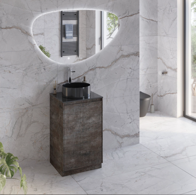 Oscar 500mm Floor Standing Vanity Unit Metallic with Black Worktop N24